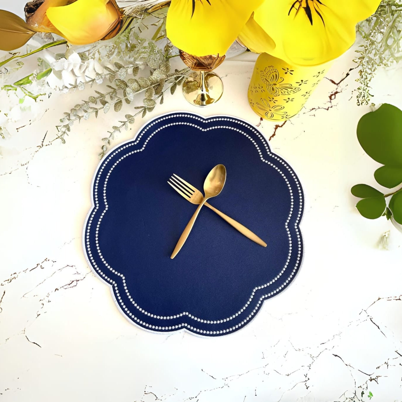 Nurture Blue Scalloped Faux Leather Placemat