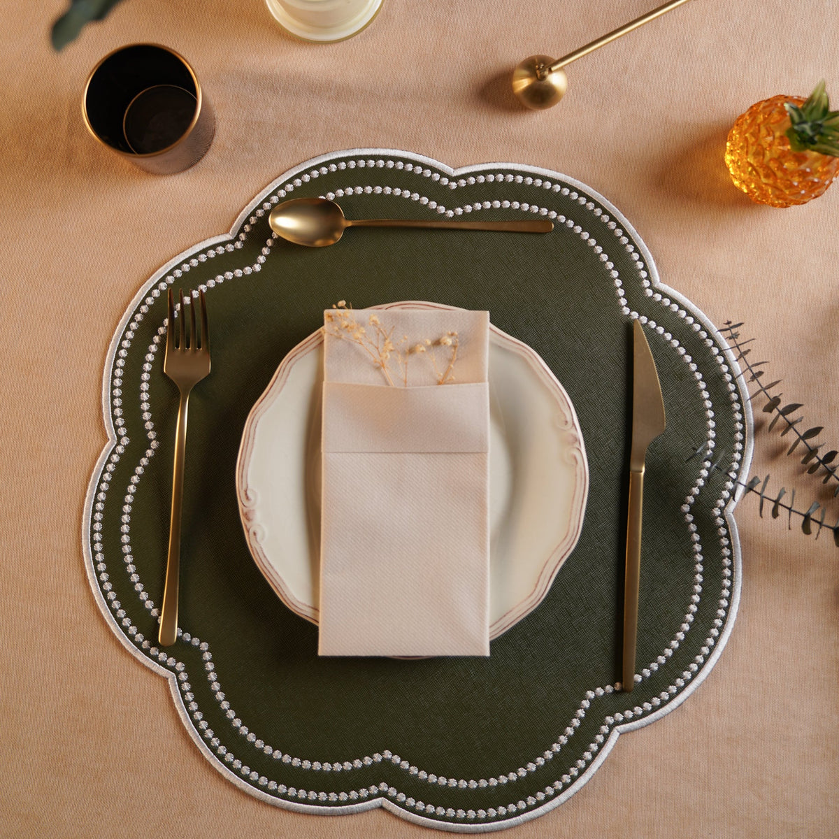 Nurture Green Scalloped Faux Leather Placemat