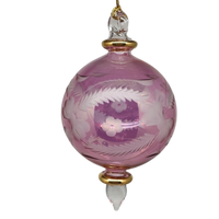 Etched Blown Glass Ball Ornament - Pink