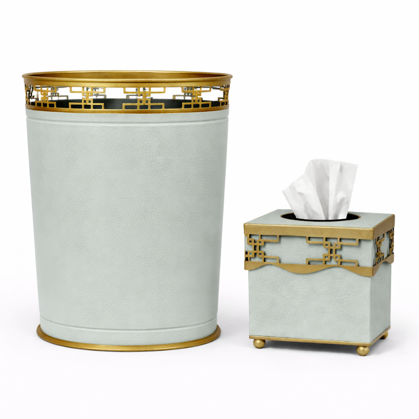 Soft Green Fretwork Wastepaper Basket & Tissue (3 Options)