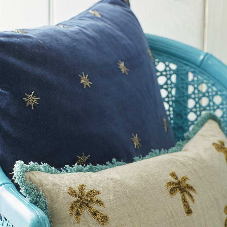 Embroidered Star Pillow – Navy Cotton Velvet