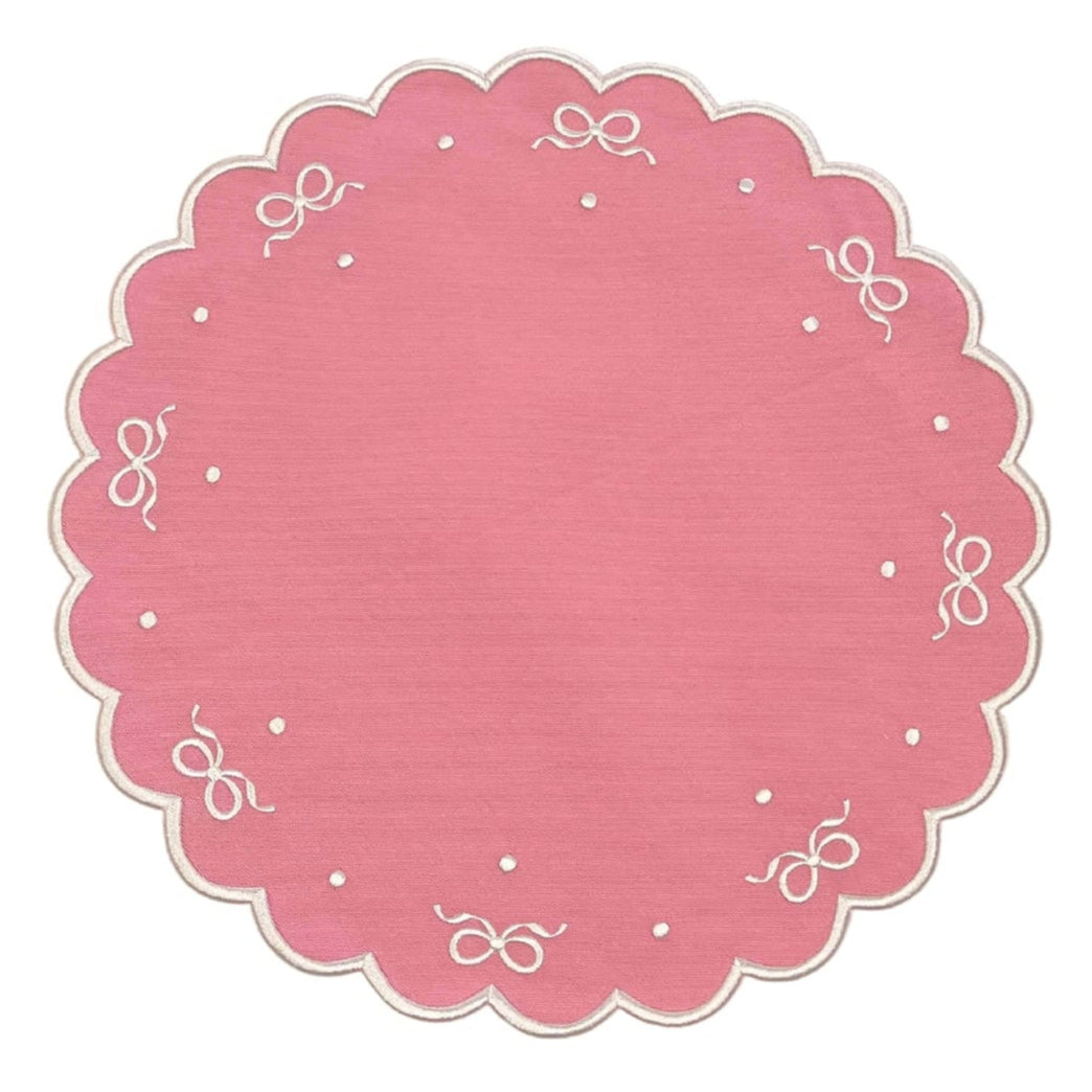Pink Fabric Placemat with Bow Accents