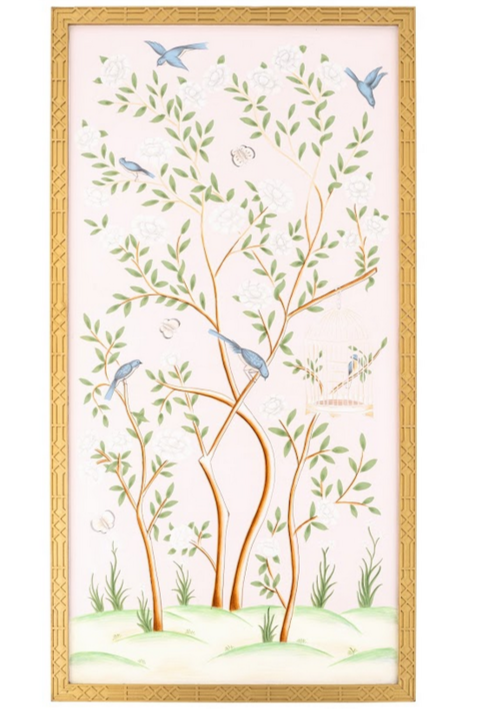 Pale Pink Bird Cage Chinoiserie Mural