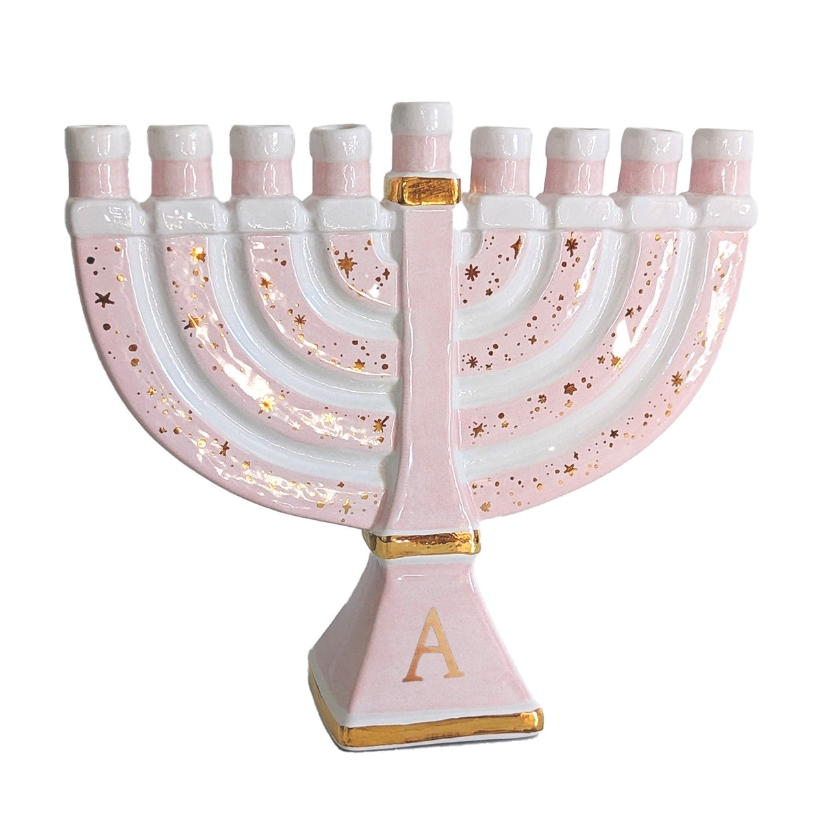 Shimmering Stars Menorah with 22K Gold Accents and Optional Monogram (Various Colors)