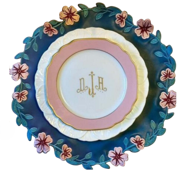 Unity Blue and Pink Round Faux Leather Placemat