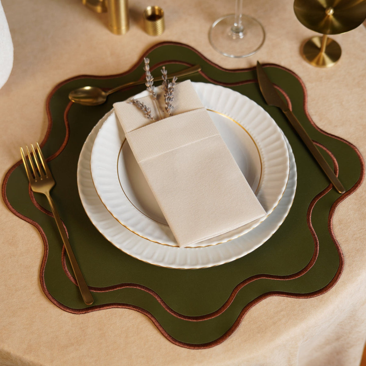 Haven Dark Green Wavy Edge Faux Leather Placemat
