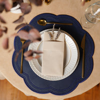 Nurture Navy Blue Round Faux Leather Placemat