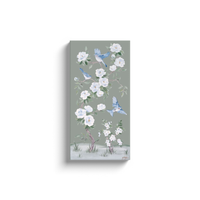 Bluebirds and Peonies – Green Chinoiserie Canvas Wrap (Various Sizes)