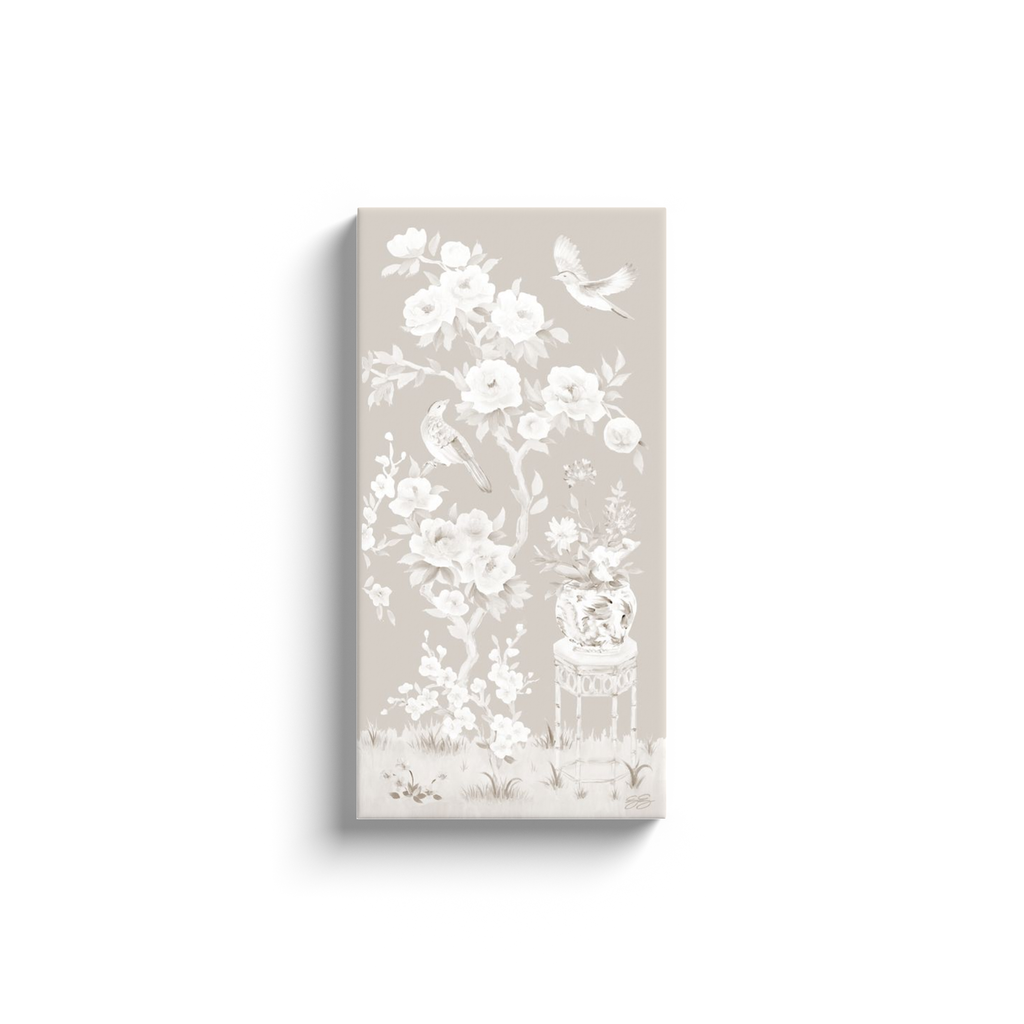 June – Tonal Beige Chinoiserie Canvas Wrap (Various Sizes)