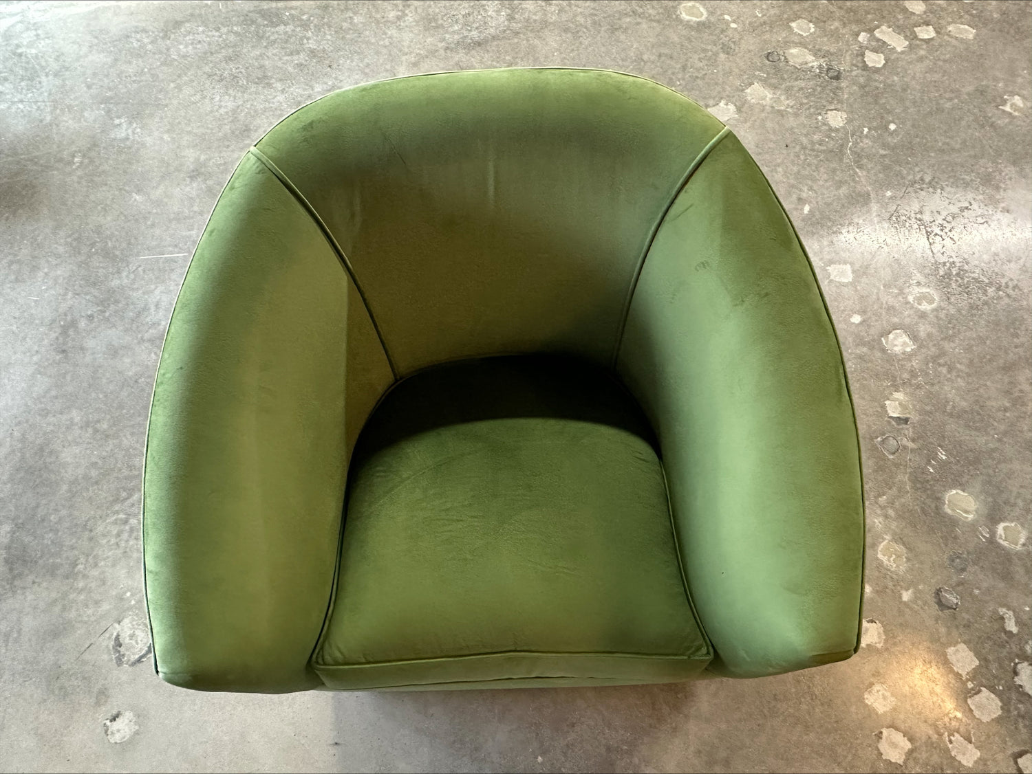 Custom Swivel Chair with Green Performance Fabric & Thibaut “Green Ming” Back