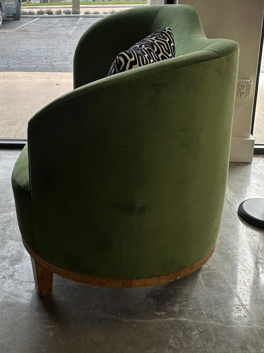 NH Palm Collection Asymmetrical Settee in Green Velvet & Burl Veneer