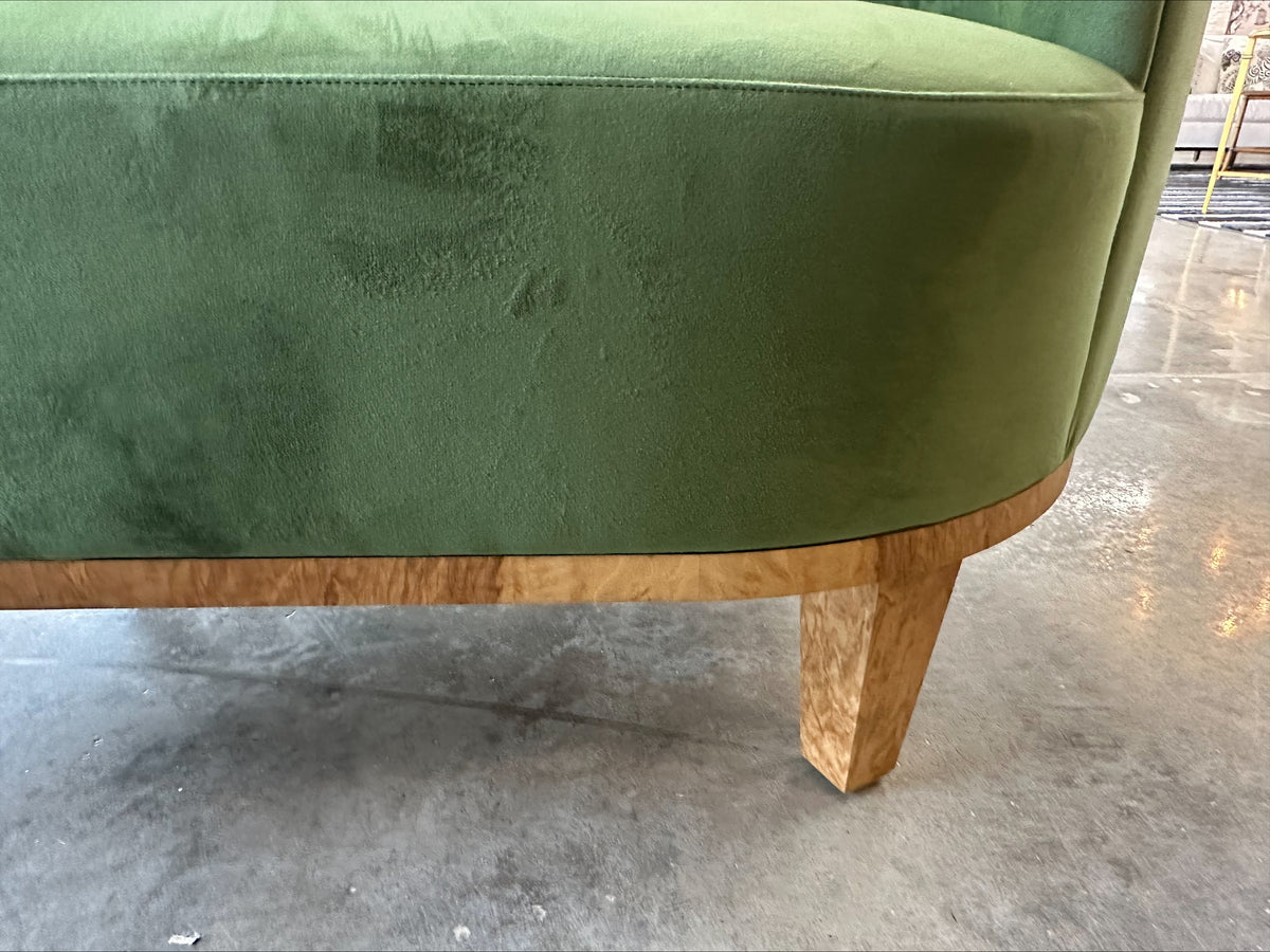 NH Palm Collection Asymmetrical Settee in Green Velvet & Burl Veneer