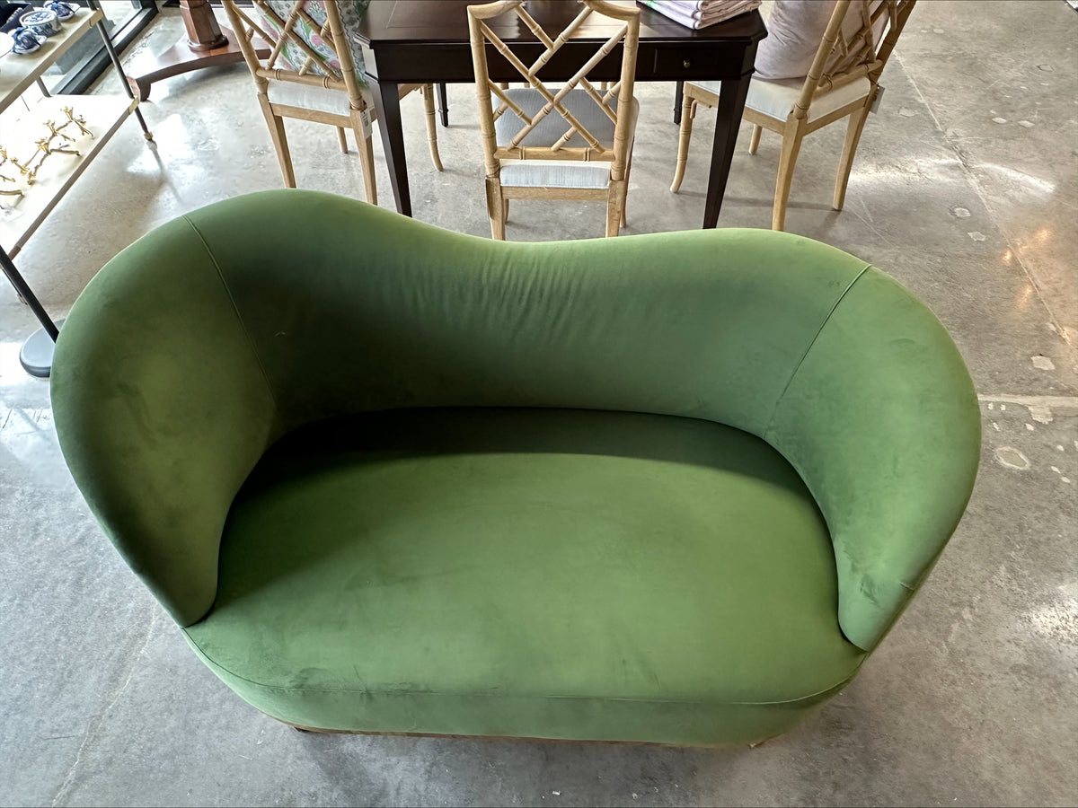 NH Palm Collection Asymmetrical Settee in Green Velvet & Burl Veneer