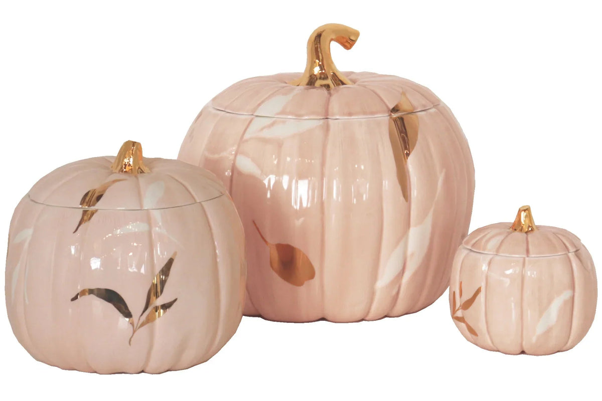 Layered Leaves Pumpkin Jars with 22K Gold Accents in Blush (Various Sizes)