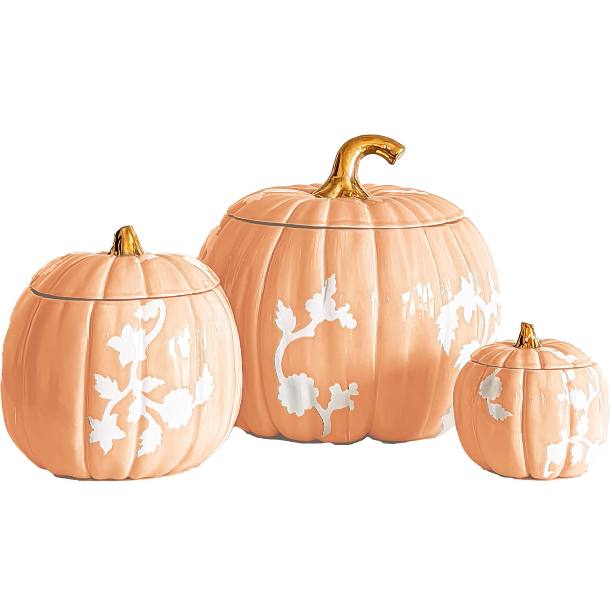 Chinoiserie Pumpkin Jars with 22K Gold Accents in Sheer Orange (Various Sizes)