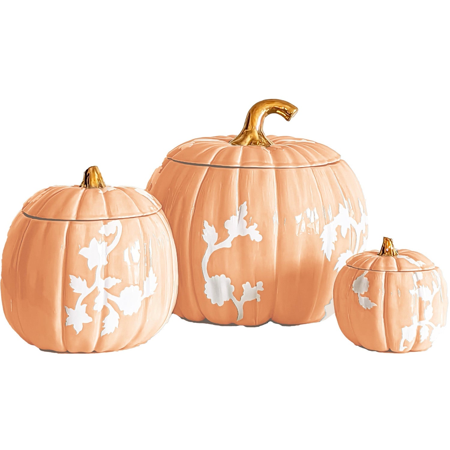 Chinoiserie Pumpkin Jars with 22K Gold Accents in Sheer Orange (Various Sizes)