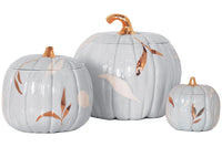 Layered Leaves Pumpkin Jars with 22K Gold Accents in Light Blue (Various Sizes)
