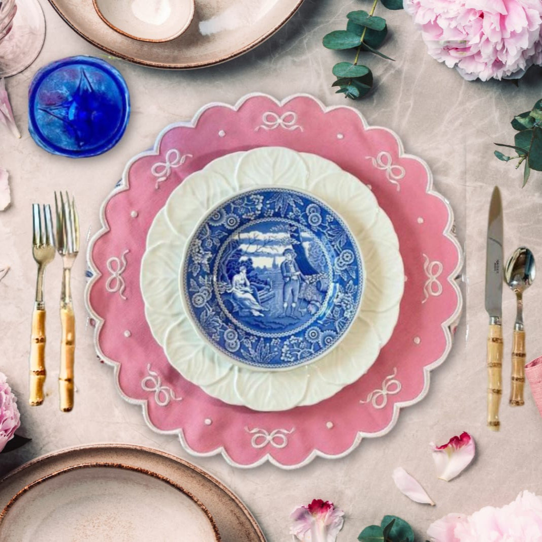 Pink Fabric Placemat with Bow Accents