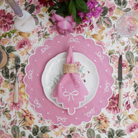 Pink Cotton Placemat & Napkin Set with Bow Accents