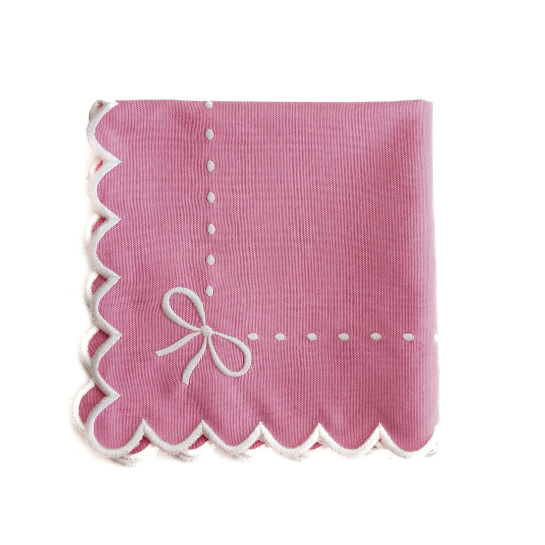 Pink Cotton Placemat & Napkin Set with Bow Accents