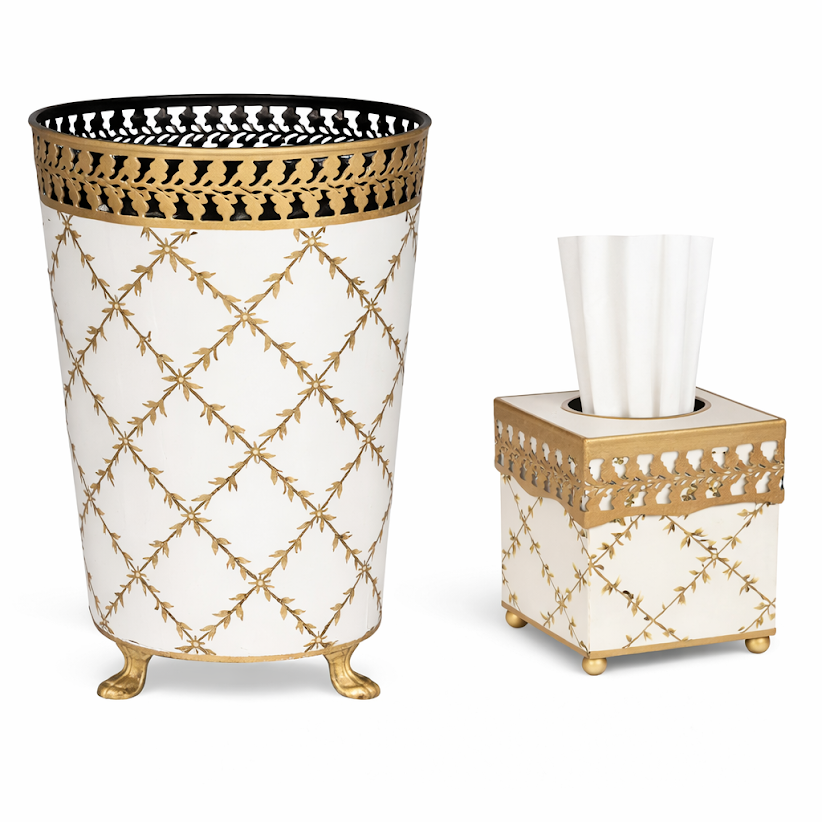 Ivory Pierced Gold Leaf Tissue Holder