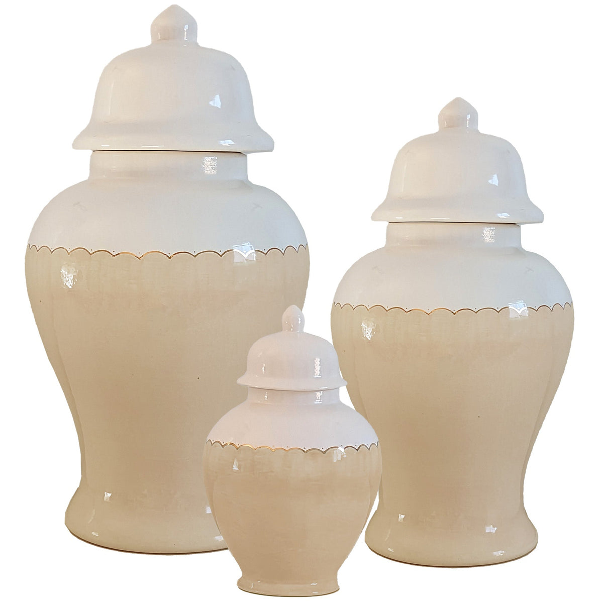 Scallop Color Block Ginger Jars in Tan (Various Sizes)