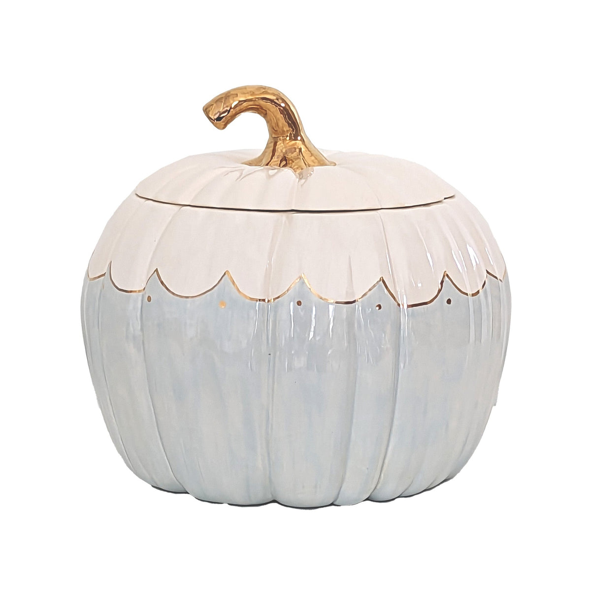 Scalloped Pumpkin Jars with 22K Gold Accents in Light Blue (Various Sizes)