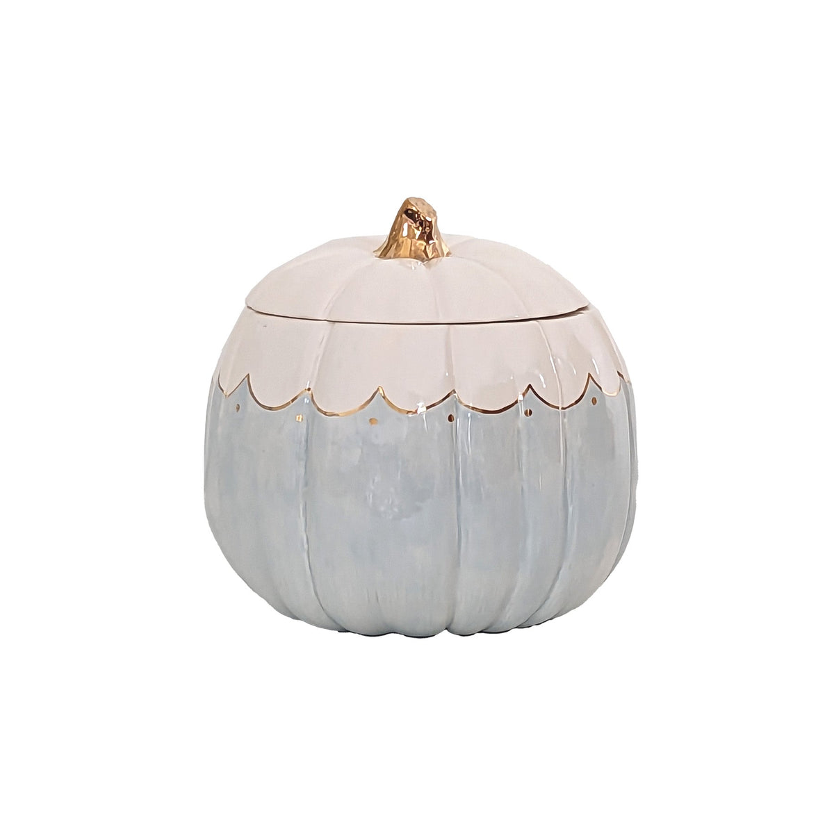 Scalloped Pumpkin Jars with 22K Gold Accents in Light Blue (Various Sizes)