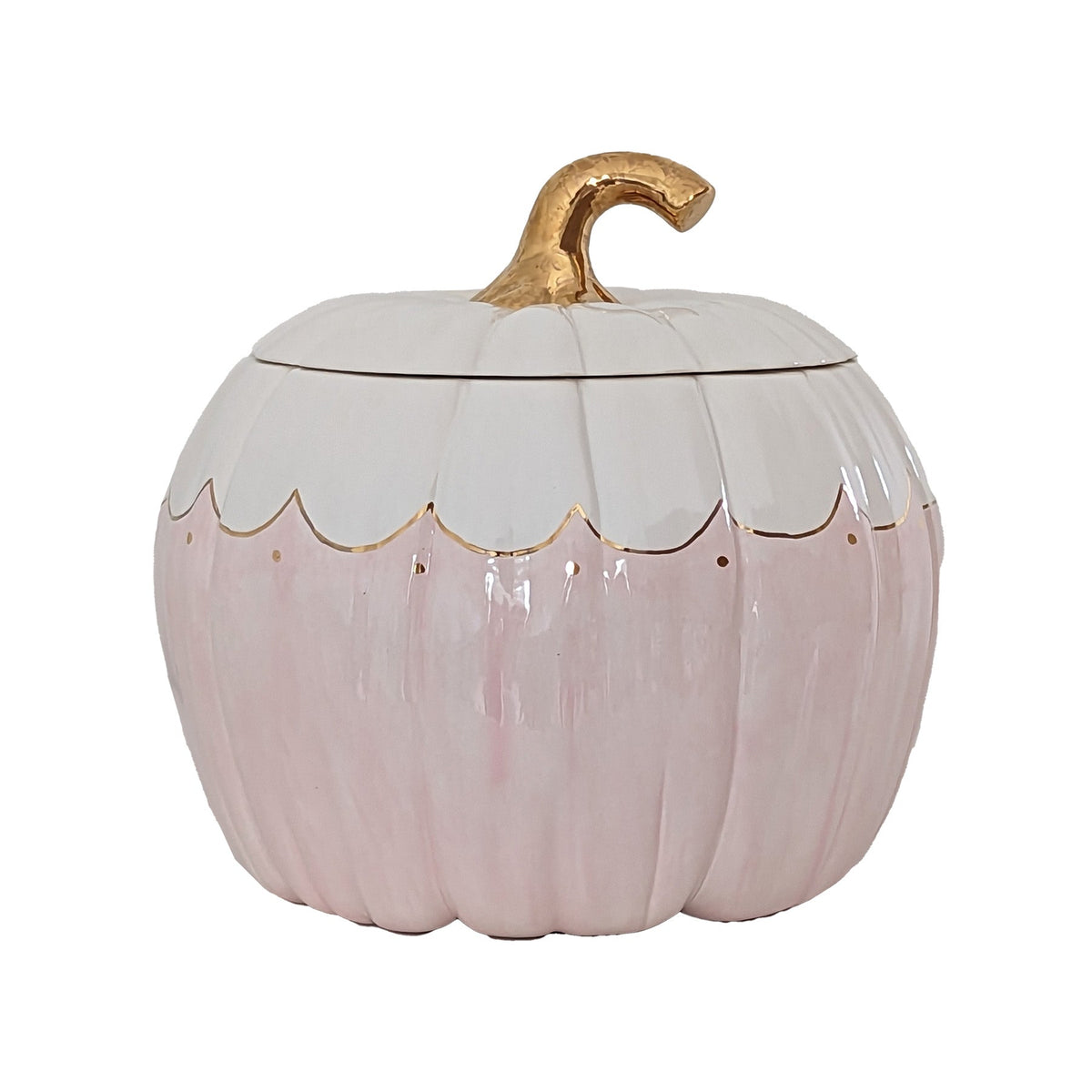 Scalloped Pumpkin Jars with 22K Gold Accents in Light Pink (Various Sizes)