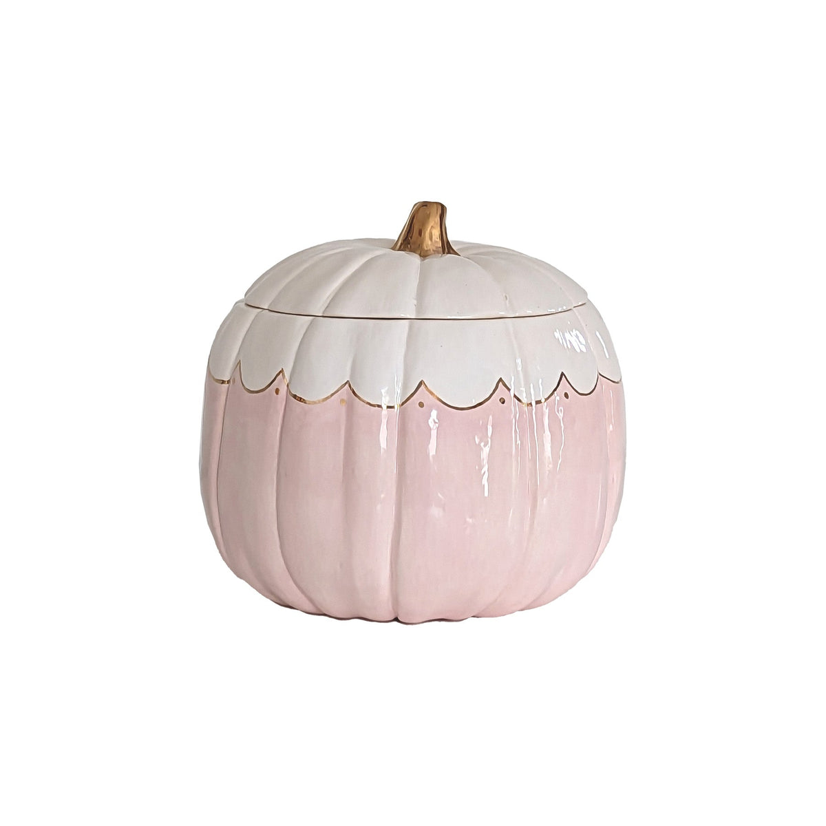 Scalloped Pumpkin Jars with 22K Gold Accents in Light Pink (Various Sizes)