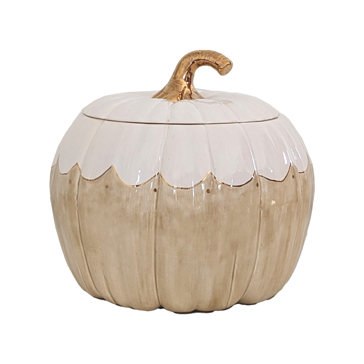 Scalloped Pumpkin Jars with 22K Gold Accents in Tan (Various Sizes)