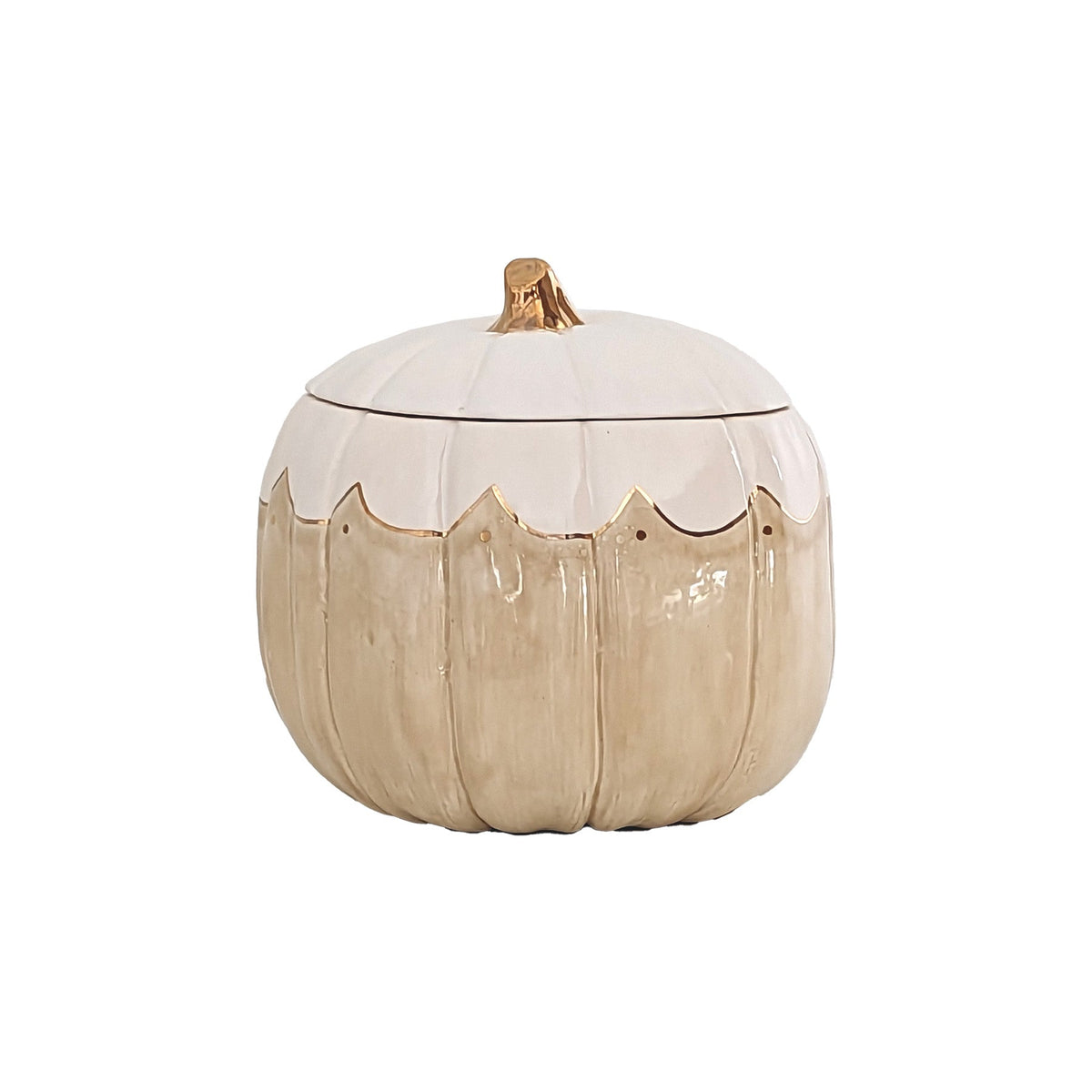 Scalloped Pumpkin Jars with 22K Gold Accents in Tan (Various Sizes)