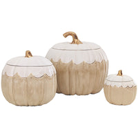 Scalloped Pumpkin Jars with 22K Gold Accents in Tan (Various Sizes)