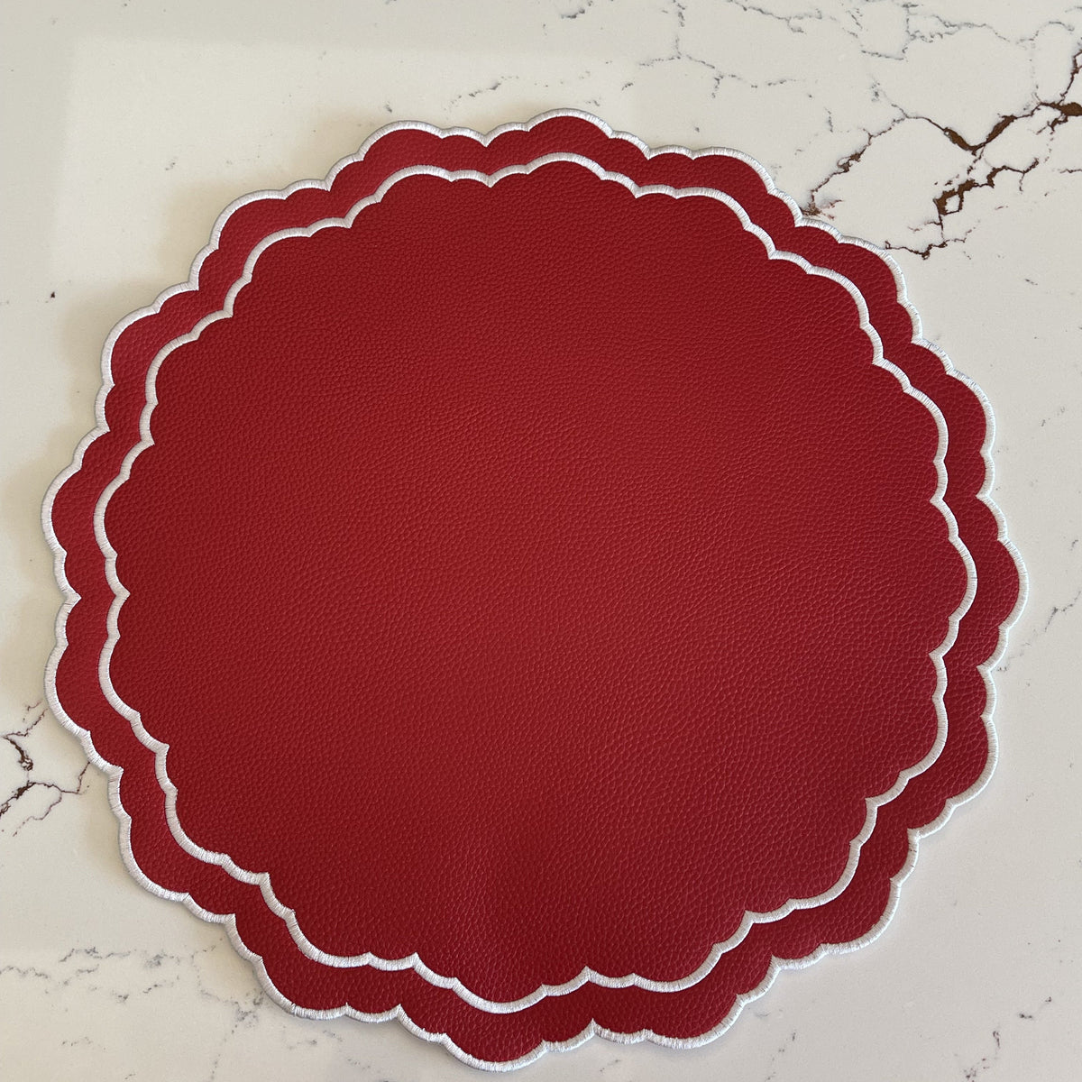 Scarlet Red Round Faux Leather Placemat