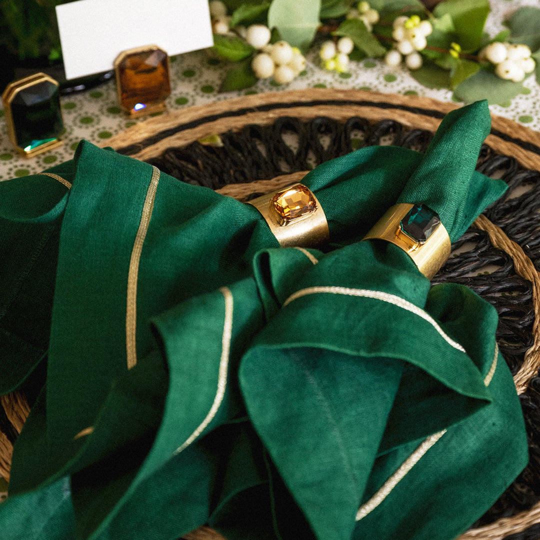 Gold Trim Dinner Napkins – Hunter Green (Set of 2)
