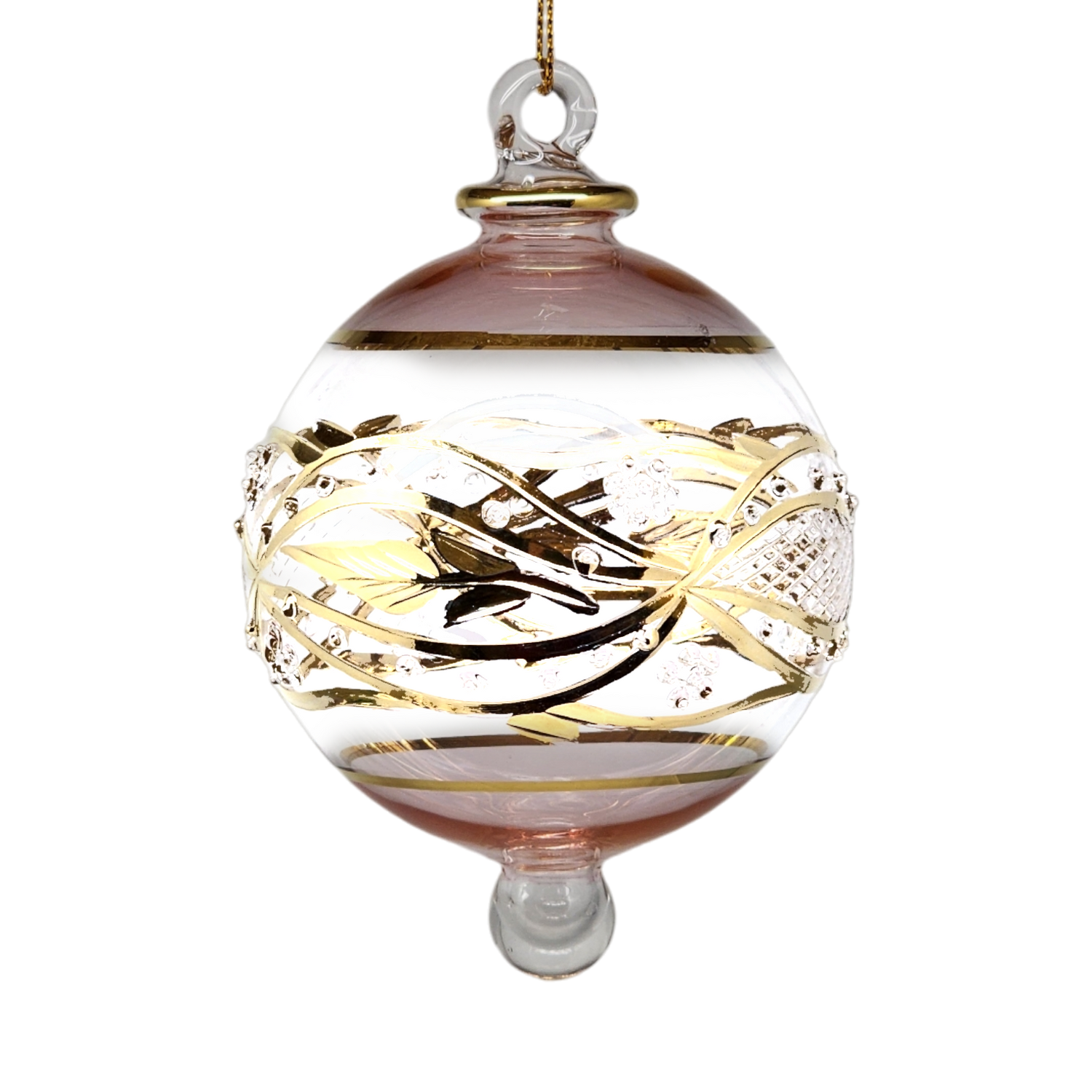 Floral Etched 3" Glass Ball - Pink