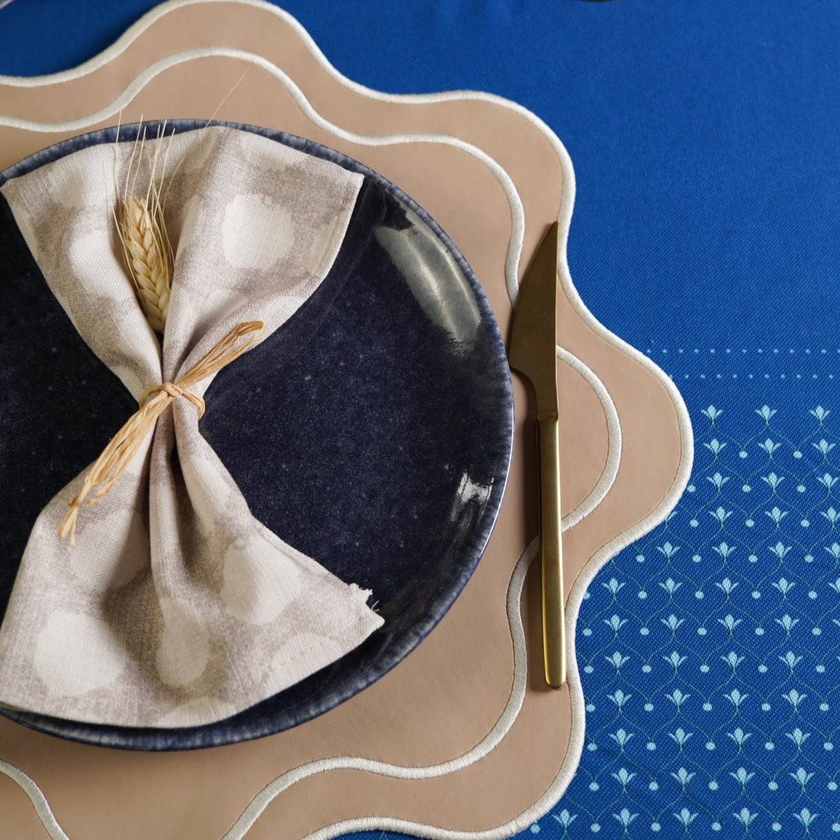 Haven Beige Wavy Edge Faux Leather Placemat