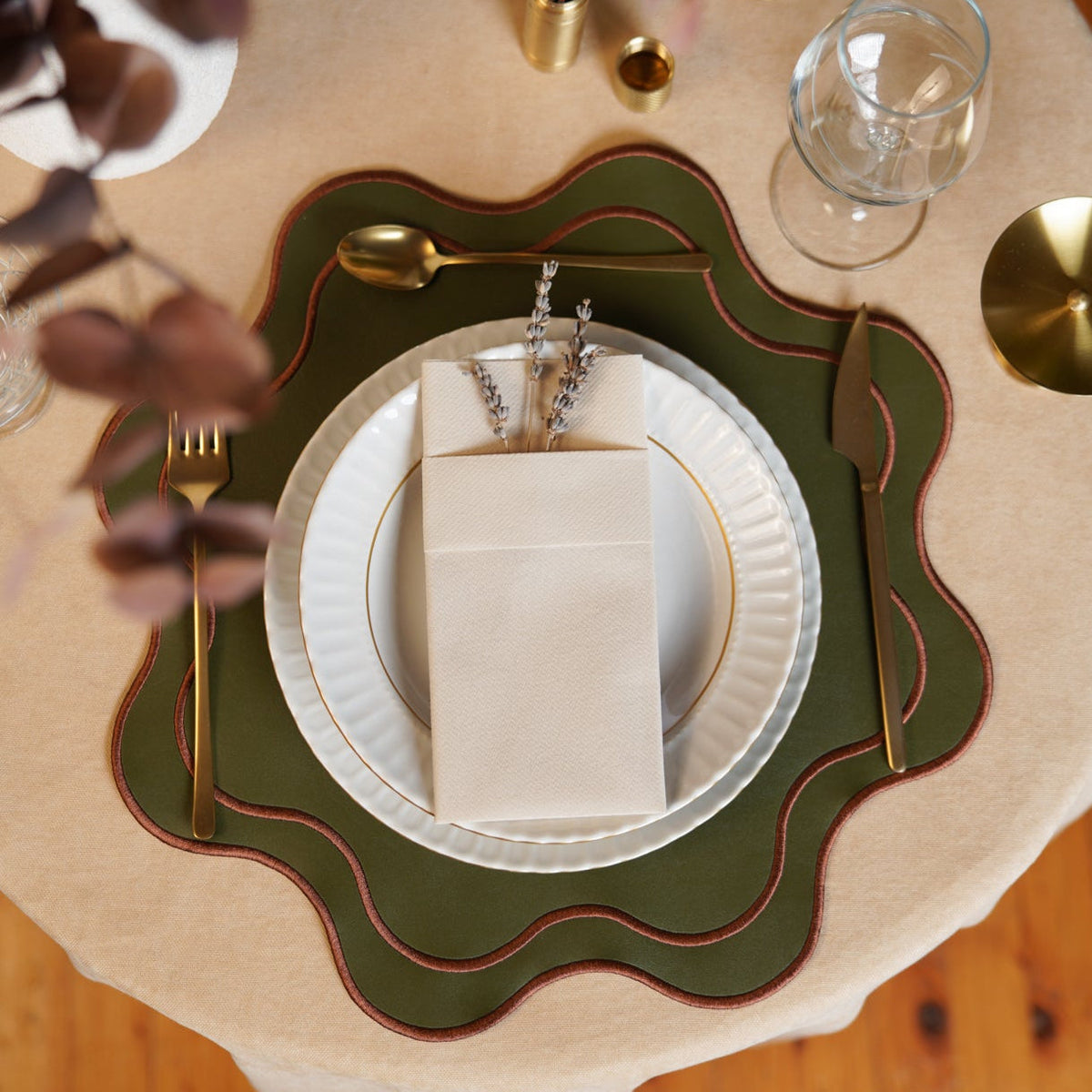 Haven Dark Green Wavy Edge Faux Leather Placemat
