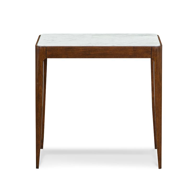 Mid-Century Inspired Narrow Drink Table in Walnut with Inset Carrara Marble Top