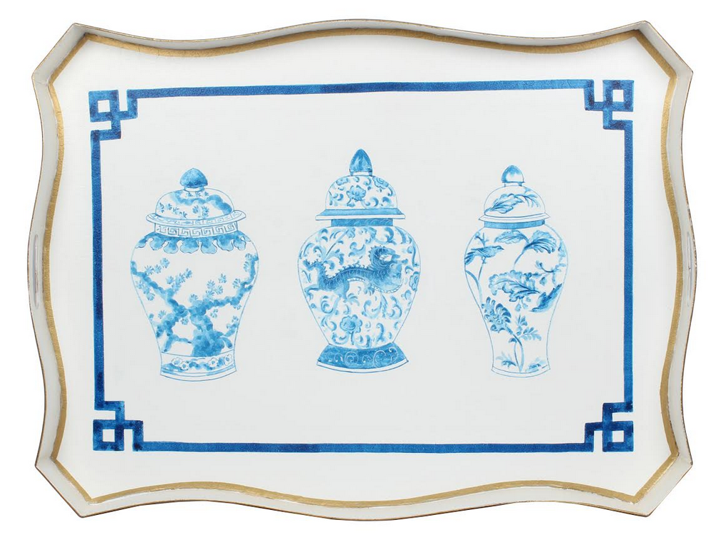 Ivory & Blue Ginger Jar Rectangular Tray Table