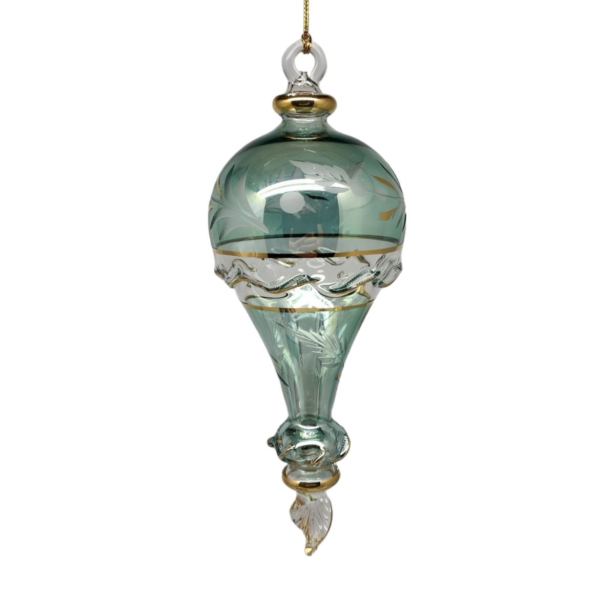 Clear Etched Blown Glass Hot Air Balloon - Green