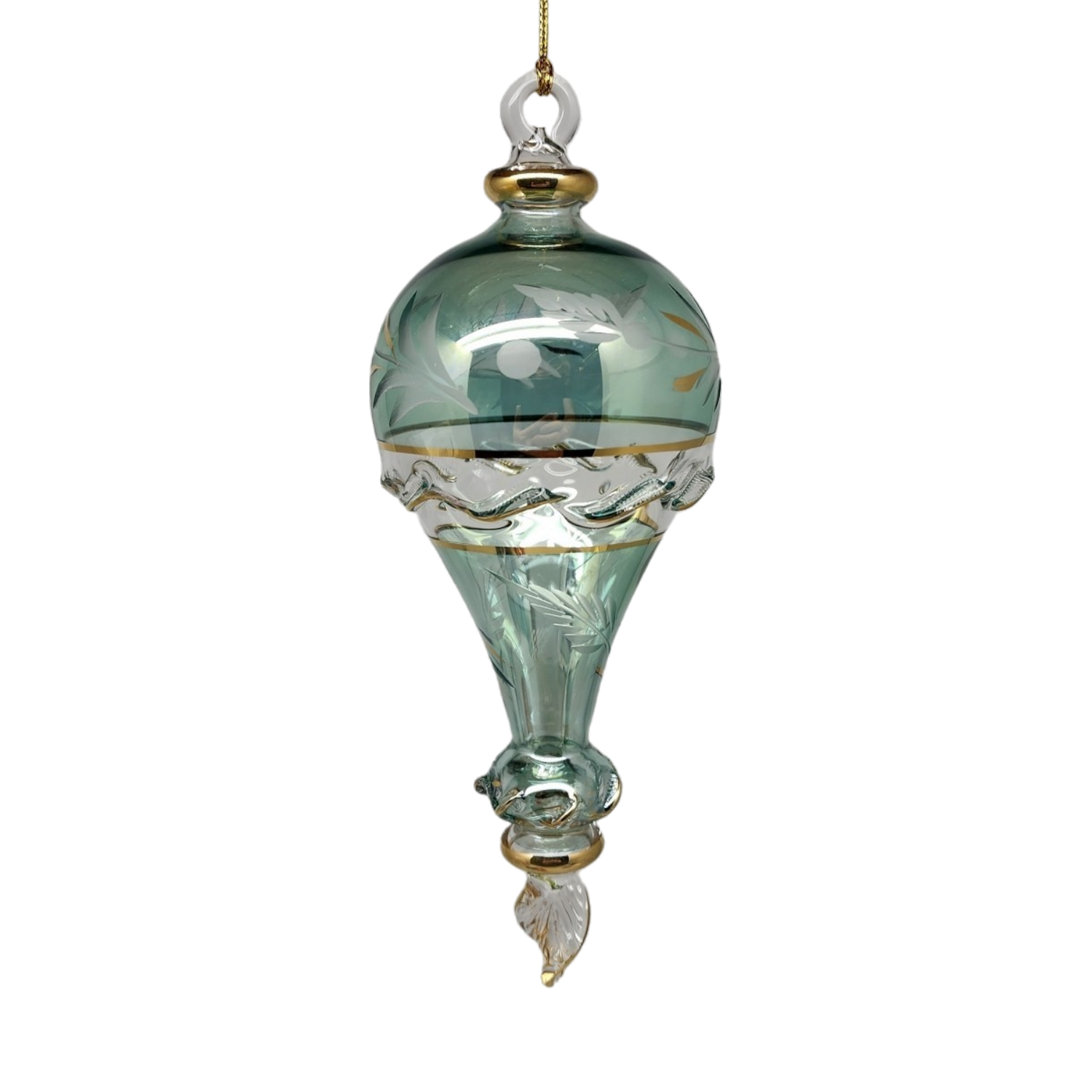 Clear Etched Blown Glass Hot Air Balloon - Green