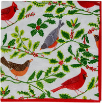 Songbirds and Holly Paper Cocktail Napkins in White