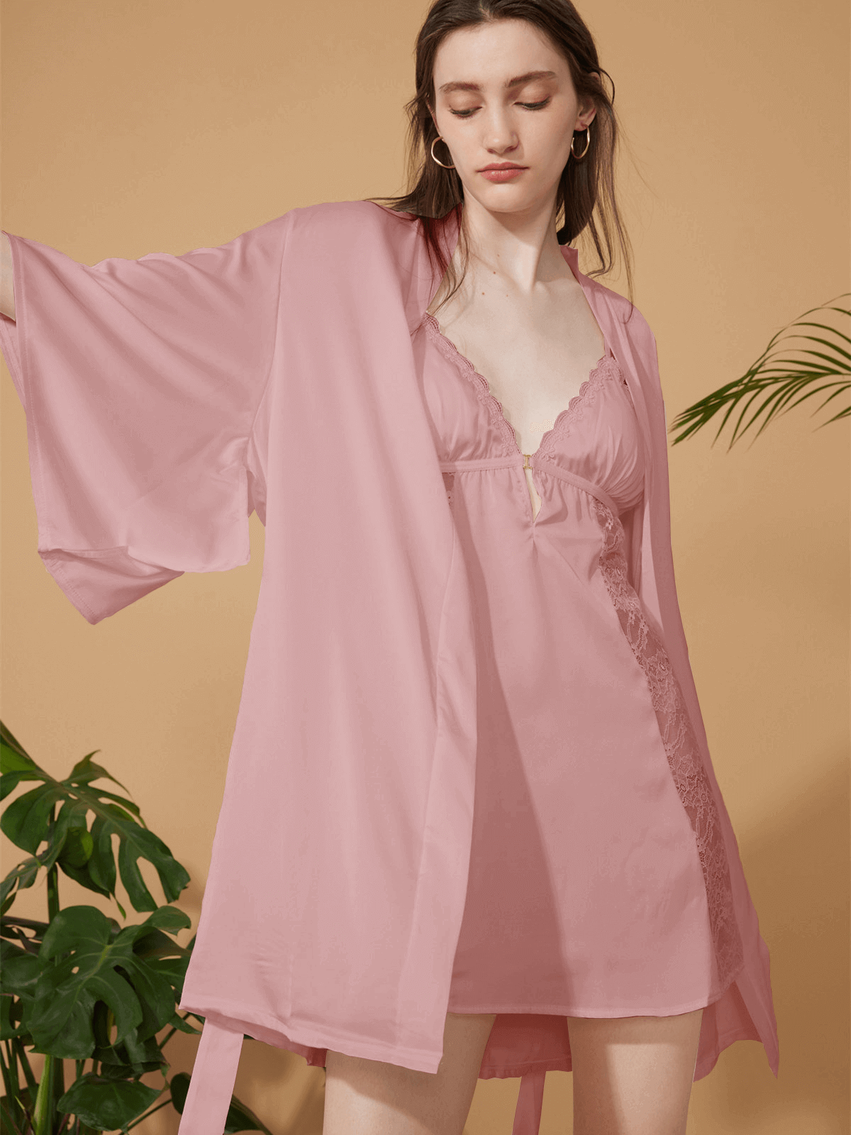 Short Robe Set Exotic Pajama 2 Pcs (Various Colors)