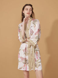 Short Kimono Robe Olive Leopard