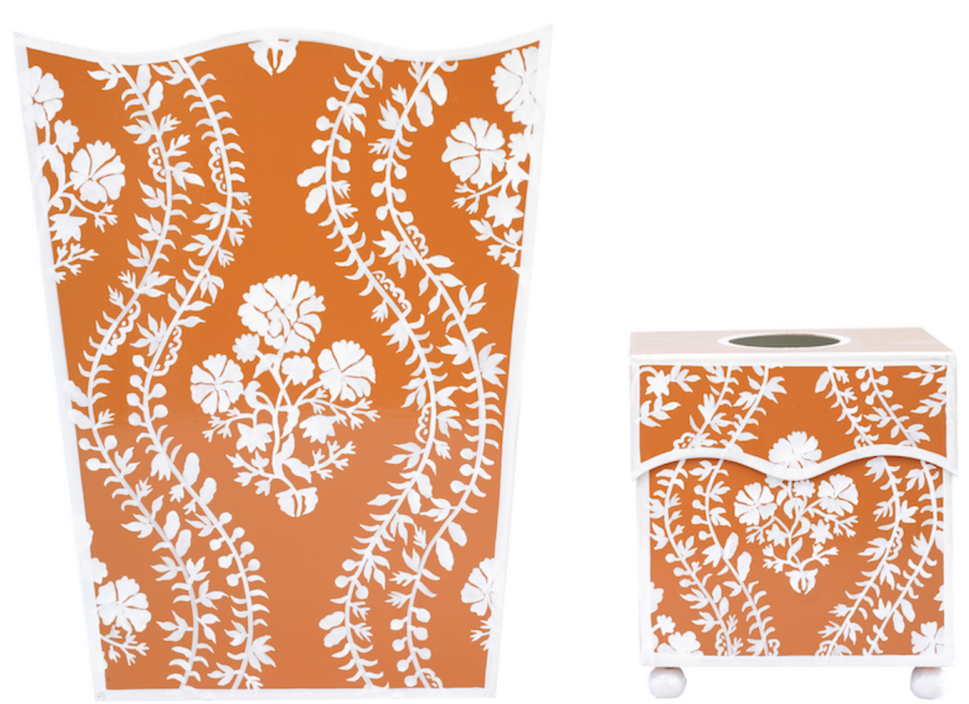 Burnt Orange Floral Trellis Wastepaper Basket & Tissue
