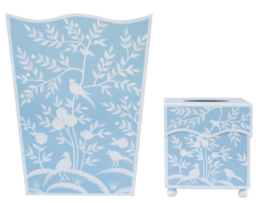 Blue Bird & Vine Wastepaper Basket & Tissue