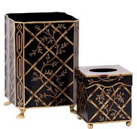 Black Bamboo & Floral Tissue Holder & Wastepaper Basket