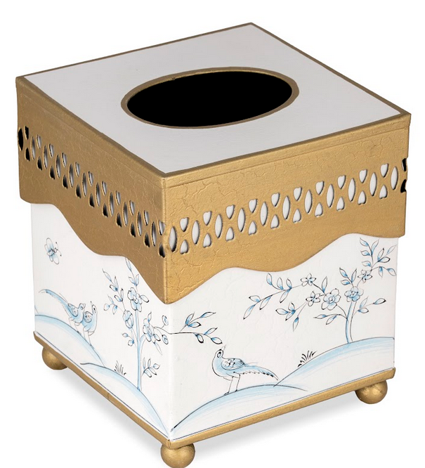 Ivory & Blue Pierced Tissue Holder