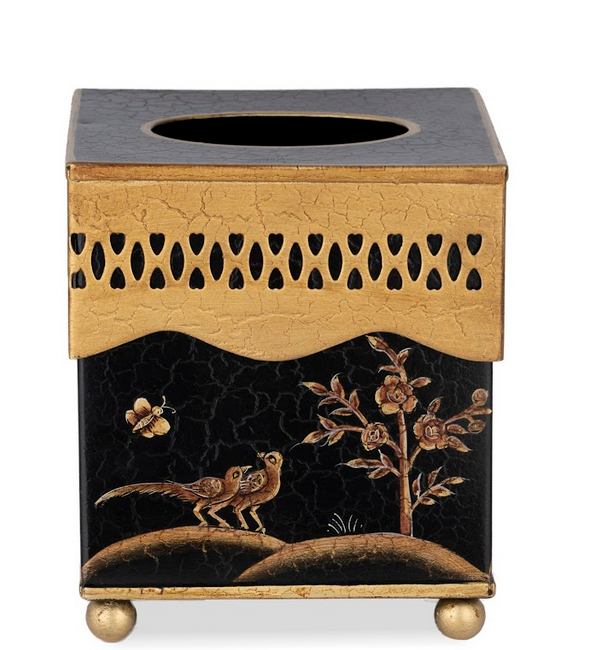 Black & Gold Oval Pierced Wastepaper Basket